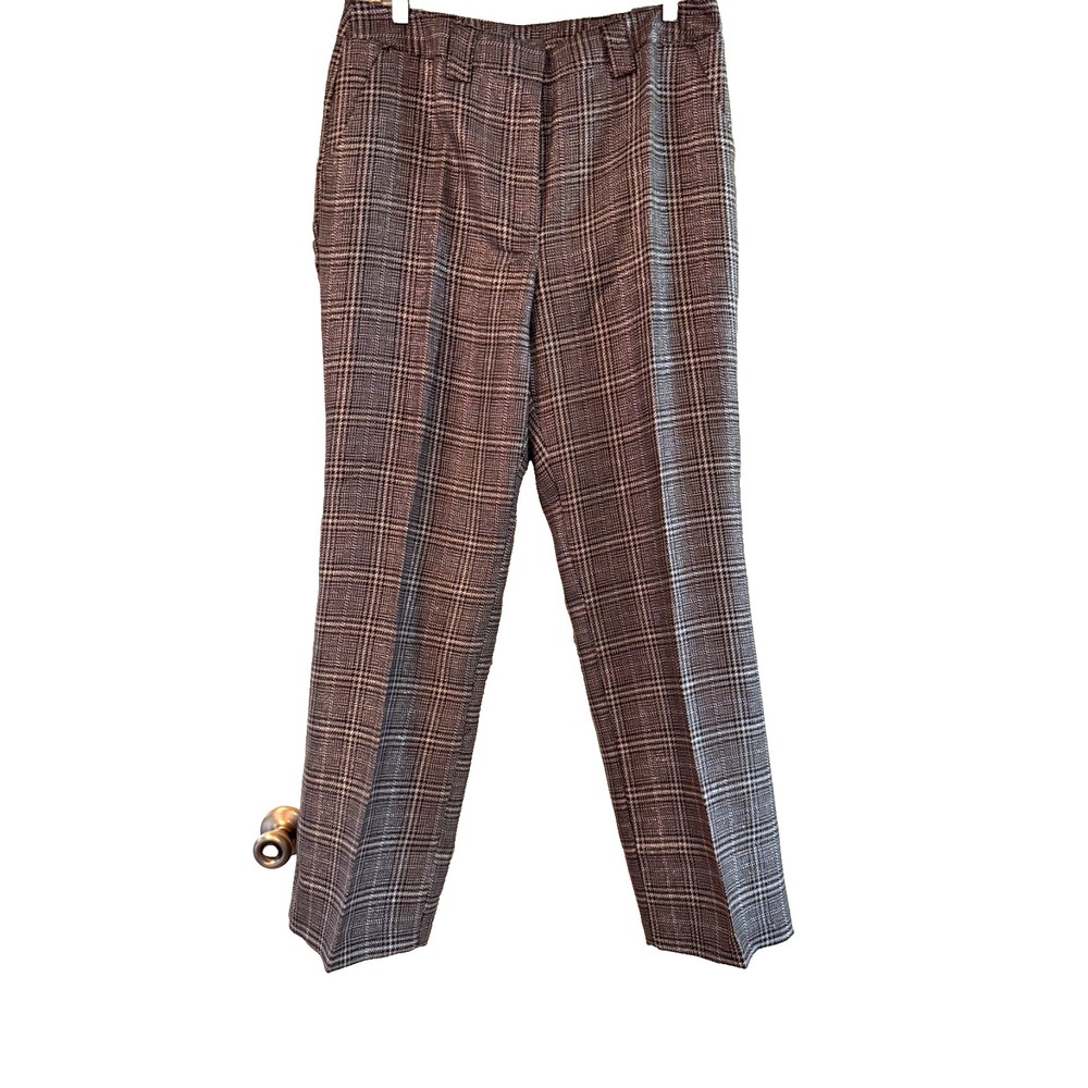 Worthington High Rise Straight Leg SZ 14 Metallic Silver Plaid Dress Pants NWT